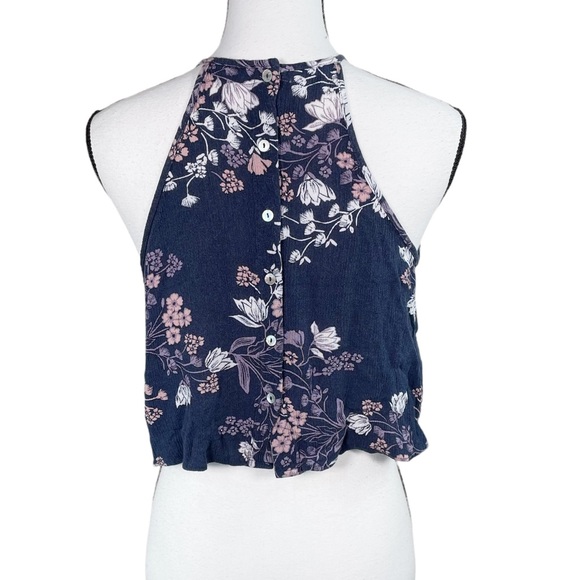 Kendall & Kylie Navy Floral Crop Halter Top - Picture 2 of 7